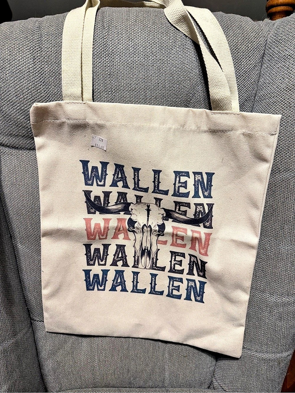 Graphic Canvas Tote in Cream & Blue